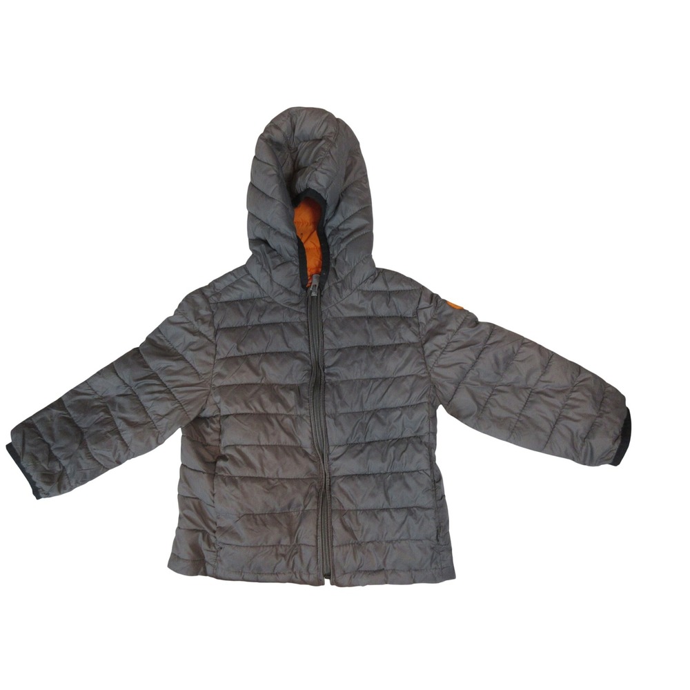 Baby Gap Toddler Boys Gray Puffer Jacket Hooded Orange Lining Size 2T